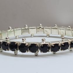 BLACK STONE FACETED STRETCH BRACELET 