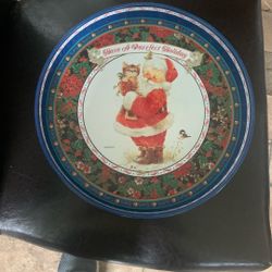Santa And Kitty Cat Metal Tray 12” Giordano