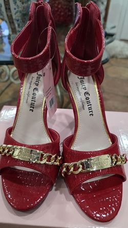 Juicy Couture Red Patent Gold Chain Heels – Y2K Glam 4” Heel Size 6 NIB