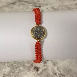 Silver Saint Benedict Medal Red Unity Bracelet Pulsera Roja San Benito