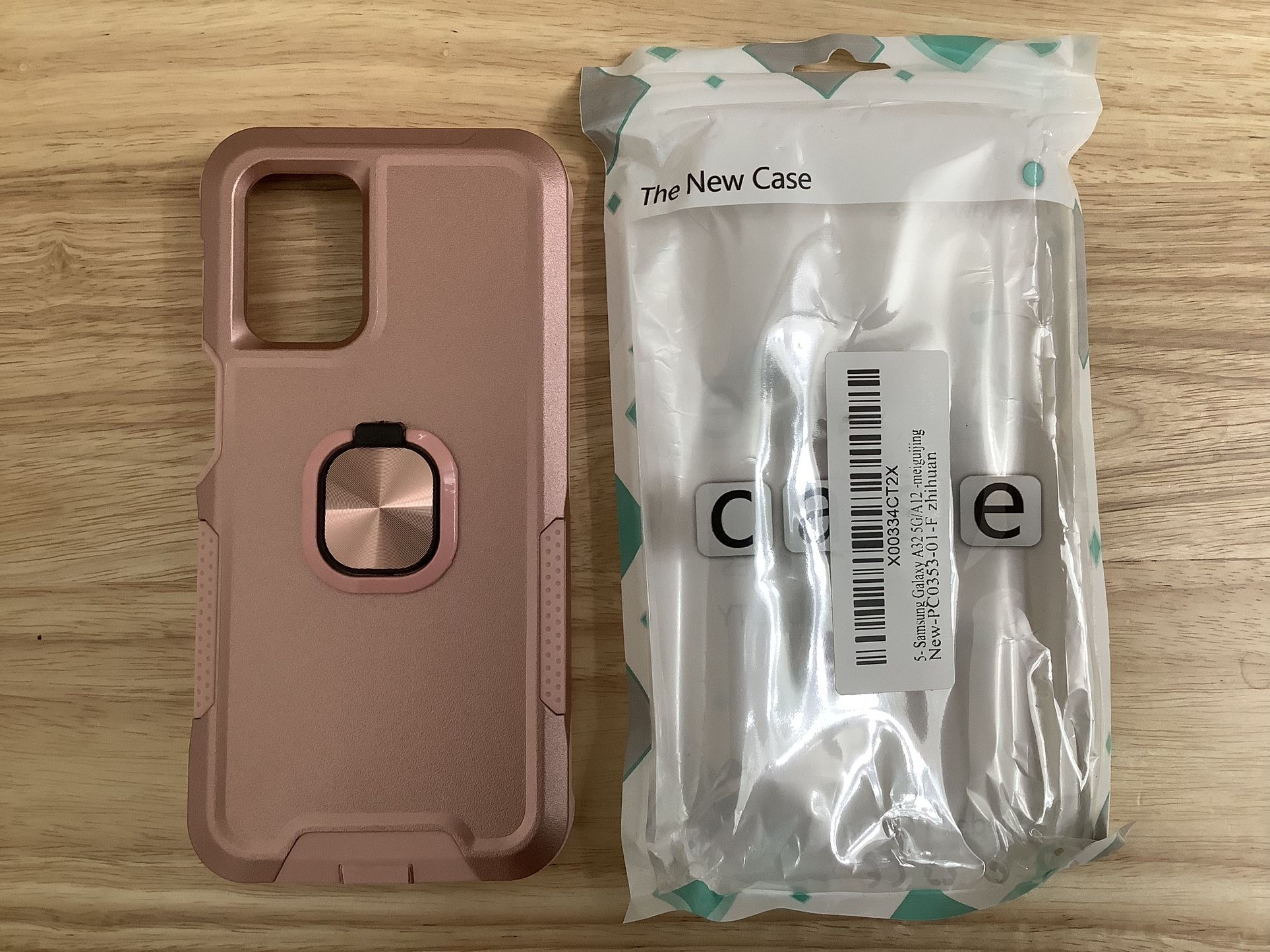 Meiguijing Cell Phone Protection Case With Attached Kickstand Ring For Samsung Galaxy A32 5G/A12, Pink