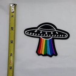 LGBT Rainbow UFO Alien flying disc Iron On Embroidered patch