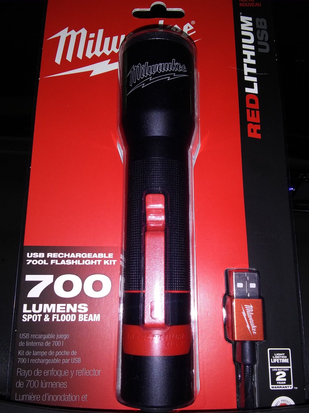 Milwaukee 700 Lumen spot and flood beam rechargeable