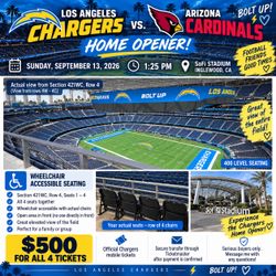 Chargers Home Opener 4 tickets together