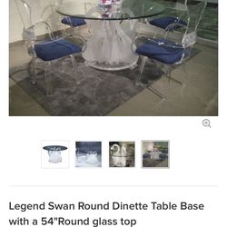 Clear Acrylic Legend Swan Round Dinette Table With Glass Top and 4 chairs 