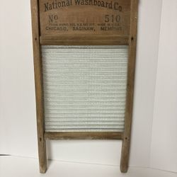 Vintage Antique Atlantic National Ribbed Glass Washboard 