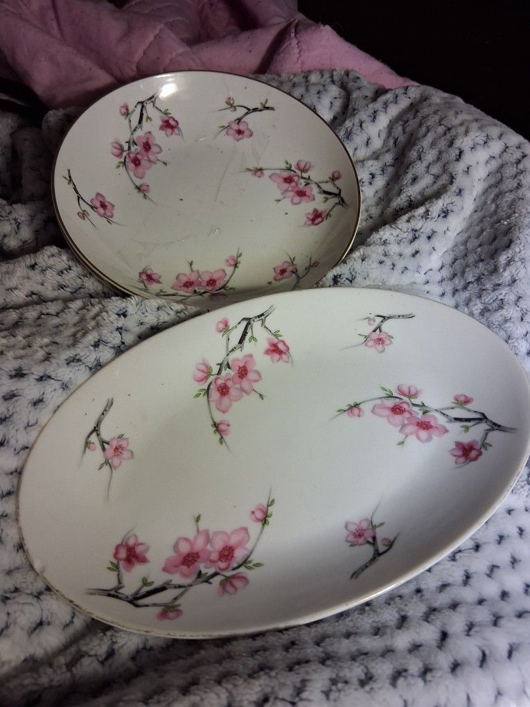 Cherry Blossom Fine China. Platter and 4 Salad Bowls