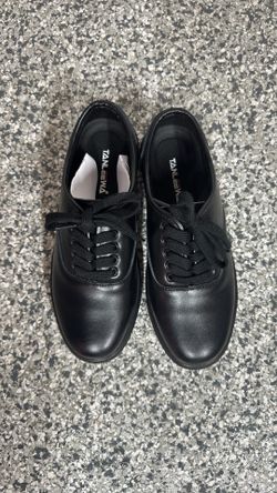 New Tanleewa Women’s Slip Resistant Lace Up Work Shoes Black Leather, 7.5