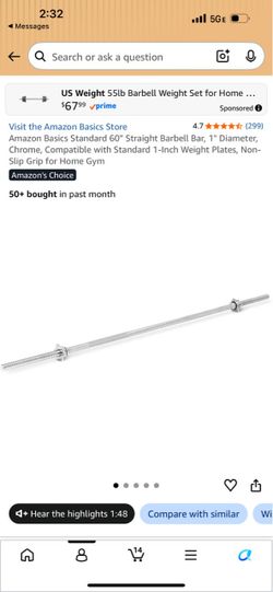 Amazon Basics 60" Standard Straight Barbell Bar