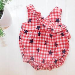 Cat & Jack Baby Girls 3-6 Month Red Gingham Stars Shorts Romper Outfit