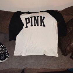 Victoria Secret Pink Quarter Sleeve Black And White Tshirt Xl