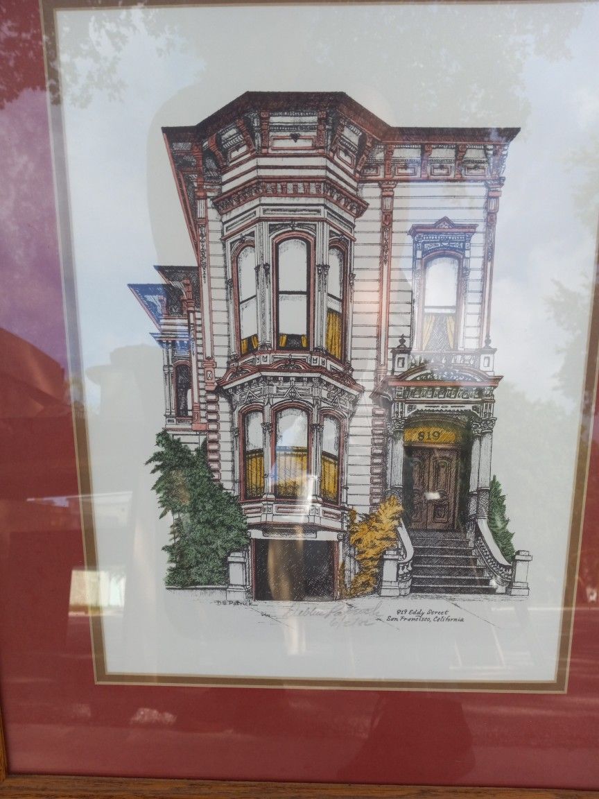 Vintage San Francisco Row Houses Prints In Originial Frames. Excellent Condition.