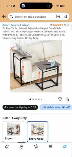 Dataroad Selead C-Shaped Adjustable Side Table