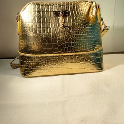 Women's Gold Leather Crocodile Handbag 