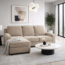 Comfy Beige Sectional Sofa with Chaise