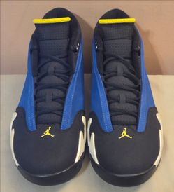 Air Jordan 14 Retro Blue Black Yellow Sneakers - Mn(Sz 14)
