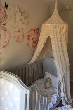 White Swiss Dot Bed Canopy with Ruffles