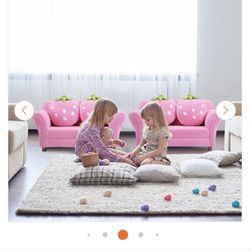 Pink Kids Sofa Strawberry Armrest Chair Lounge Couch with 2 Pillow Children Toddler