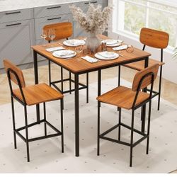 Brand New In Box Counter-Height Dining Table Set for 4, Vintage Dining Table & 4 Bar Chairs, Pub Bistro Table Set, Kitchen Dining Room Furniture, Spac