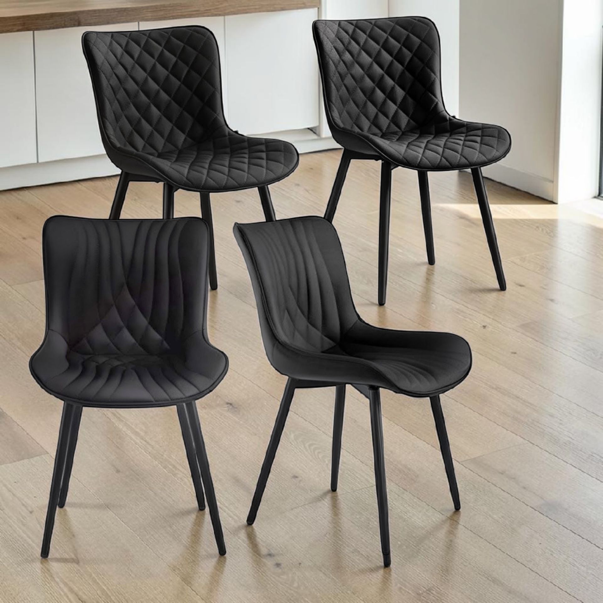 4x Modern All Black Dining Faux Leather Chairs(Sillas)