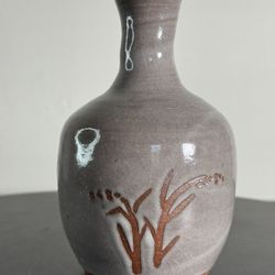 Vintage Japanese handmade clay vase in relief Artist Signed