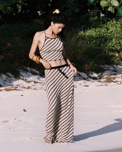 LSpace La Bianca Tan Knit Skirt and Top