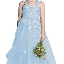 Tulle Flower Girl Dresses for Wedding 3D Floral Appliques Pageant Dress Girls Birthday Ball Gown with Bow
