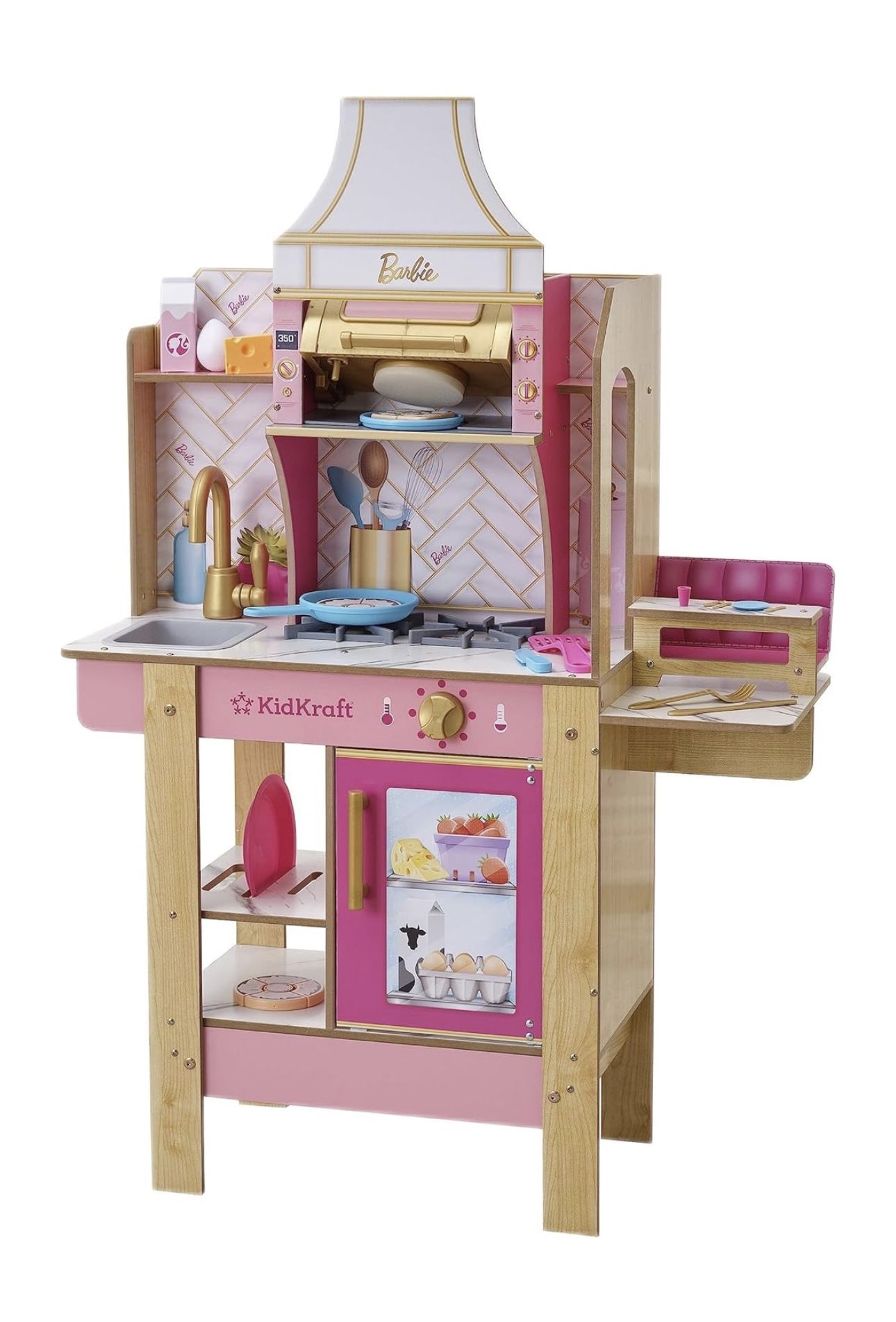 Barbie Wooden Play Kitchen with Lights, Sounds, Water reveal Food and 30 Accessories