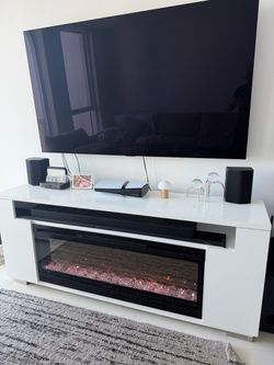 White TV Media Console with Electric Fireplace