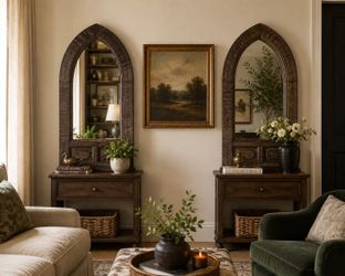 Pair of Large Arched Rustic Wood Mirrors