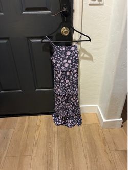 Cat & Jack Girls Floral Tiered Maxi Dress Gray Pink - Size S (6/6X)