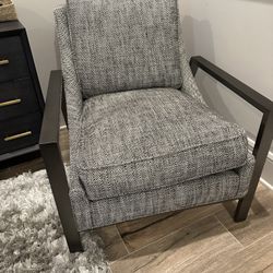 Accent Chair Black Gray Herringbone 