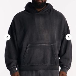 Acid Wash Oversized Heavyweight Hoodie - Black