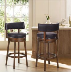 SET OF 3 Swivel 360 degrees upholstered counter & bar stools with solid wood frame nailhead trim - brand new