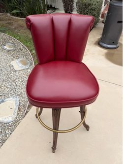 4x Vintage Burgundy Leather Bar Stools