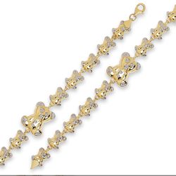 Teddy Bear Link 10kt Gold Necklace And Matching Bracelet 