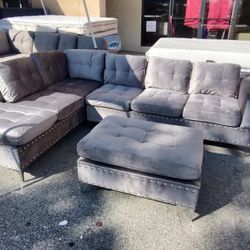 Brand New Sectional 
3 Pcs Velvet Fabric Grey
Soft Fabric 
$598 + Tax 
Add Side Table $50 With Ur Purchase
