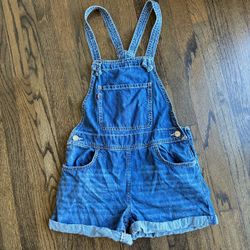 Levi's Girls Shortall Overalls Blue Denim Cuffed Hem Front Pocket Bib Romper 14