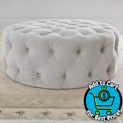 PB Kids Monique Lhuillier, Large Round Tufted Ottoman, Gray Velvet