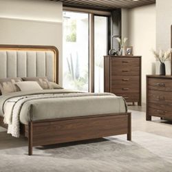 Brand New Walnut & Grey 4pc Queen Bedroom Set (Available In Eastern King)