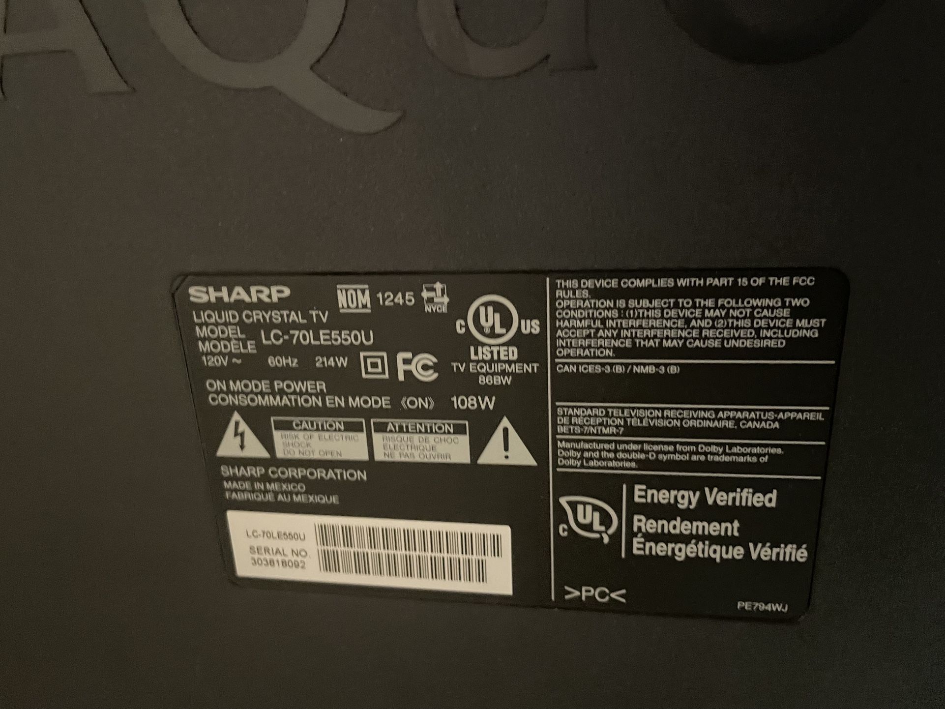 Sharp AQUOS 70 Inch TV for Sale in Bonita, CA - OfferUp 