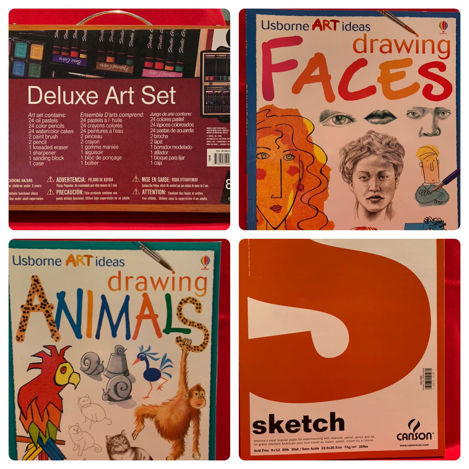 Art Supplies - Never Used Deluxe 80 Piece Art Set, Drawing Faces, Drawing Animals and Sketch Paper Pad Bundle