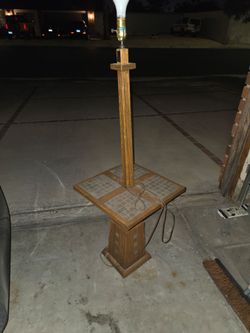Vintage A. Brandt Ranch Oak Floor Lamp Table Combo
