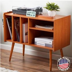  Brand New In Box -Walnut Wood Frame Vinyl Record Storage Entertainment Center Or Just Use As Beautiful Furniture Piece 