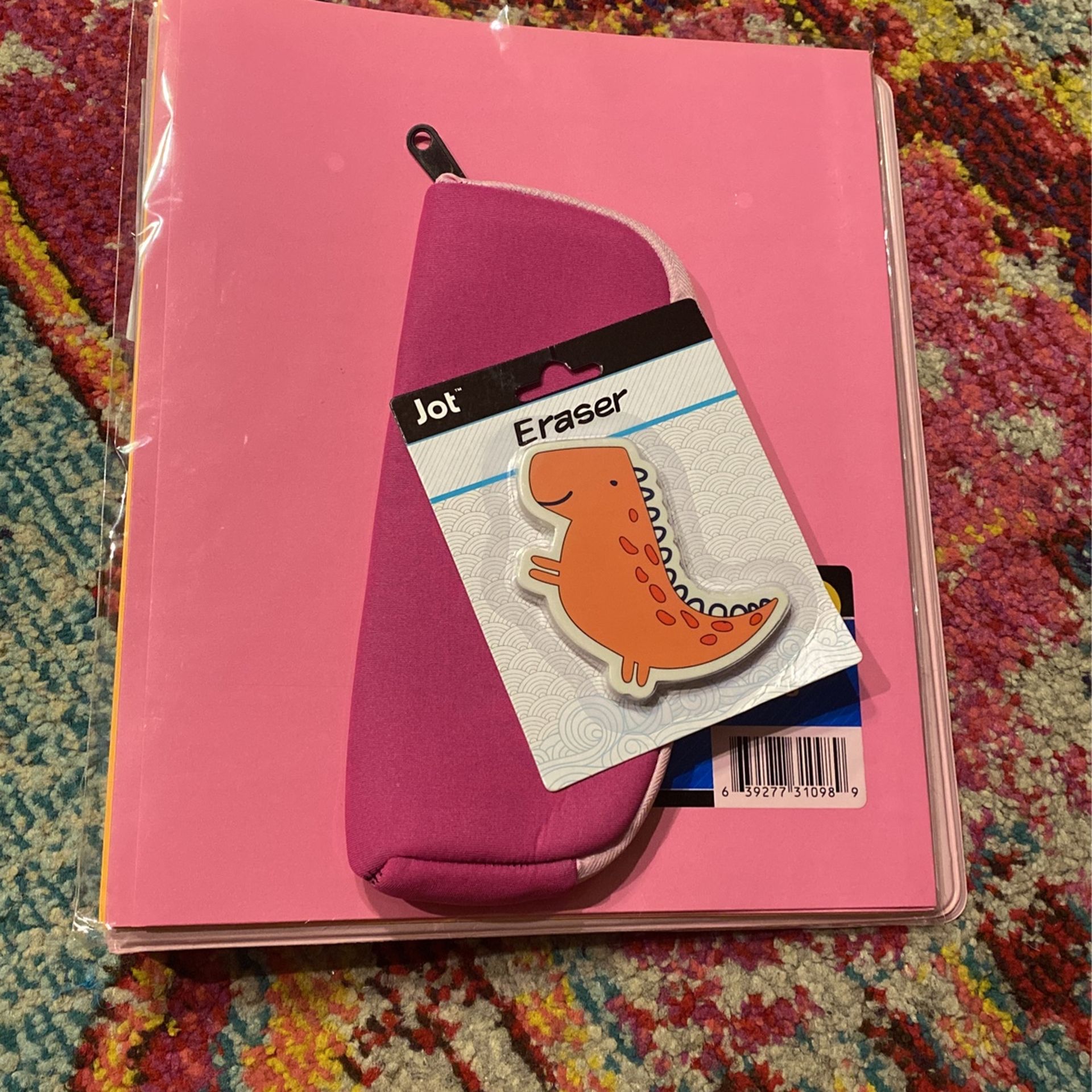 Packet of School Supplies: Eraser, Binder, Pencil Case Etc