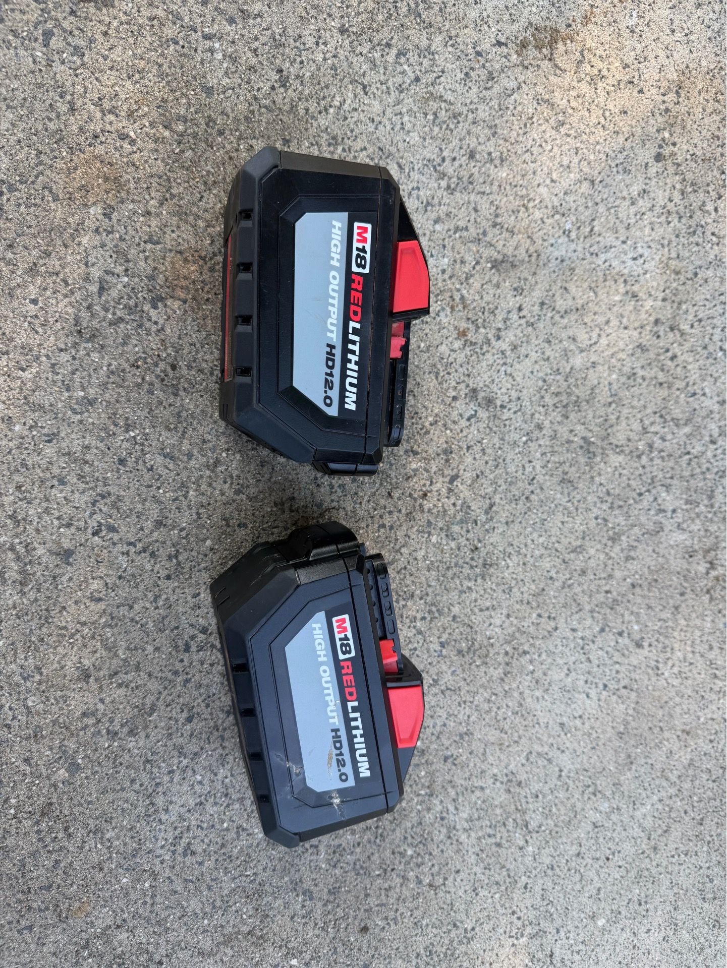 Milwaukee HD12.0 battery packs.