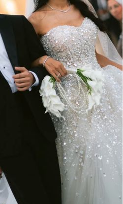 Elegant Artificial White Lily Bridal Bouquet with Pearl Handle