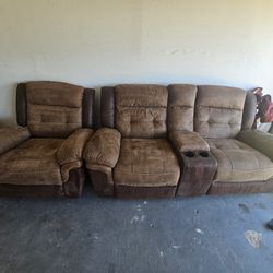 Matching Reclining Couch And Chair Set