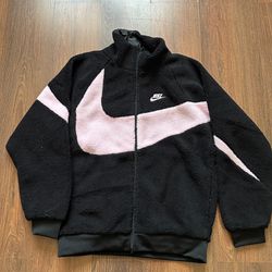Nike Big Swoosh Reversible Boa Jacket Size Large - Black/Pink