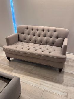 Pottery Barn Gray Tufted Loveseat